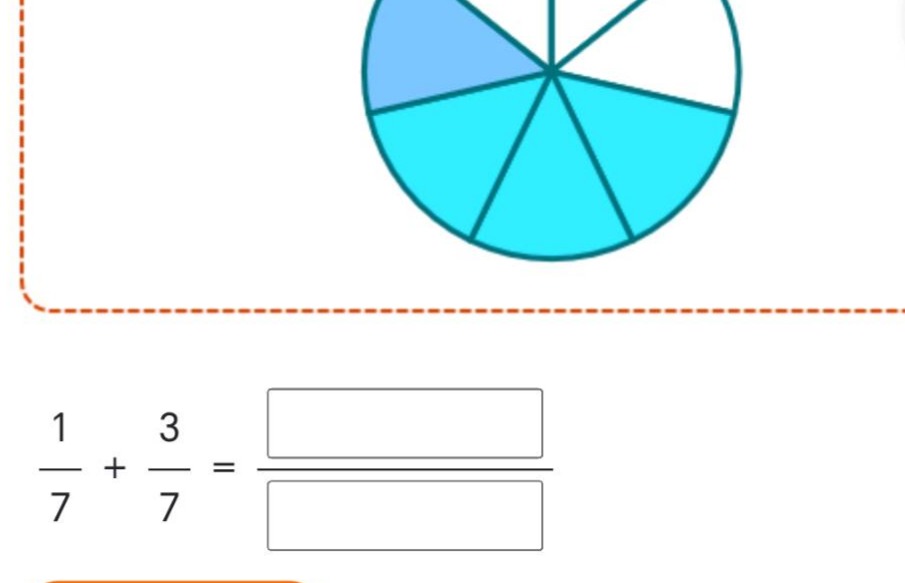 \\(\\dfrac{1}{7} + \\dfrac{3}{7} = \\dfrac{\\quad\\quad}{\\quad\\quad}\…