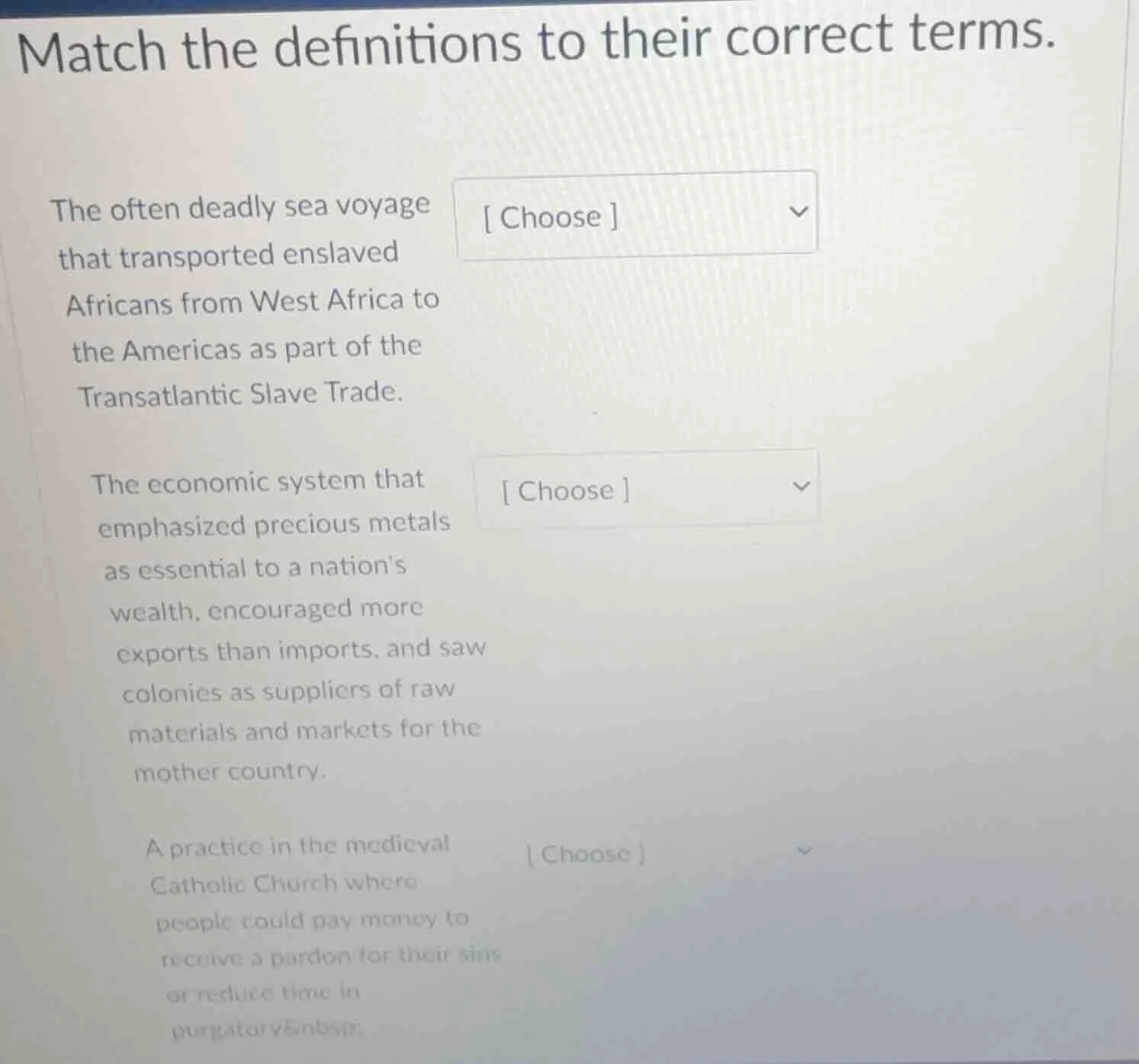 match the definitions to their correct terms. the often deadly sea voya…