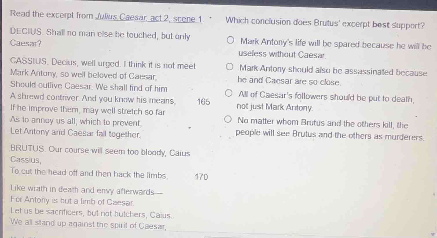 read the excerpt from julius caesar, act 2, scene 1. decius. shall no m…