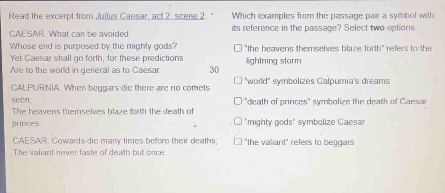 read the excerpt from julius caesar, act 2, scene 2. caesar. what can b…