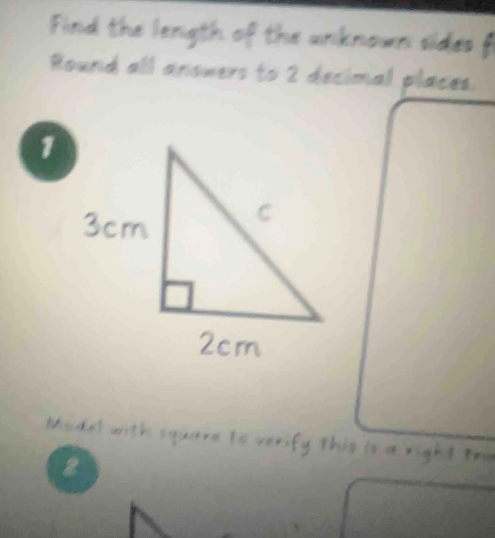 find the length of the unknown sides f round all answers to 2 decimal p…