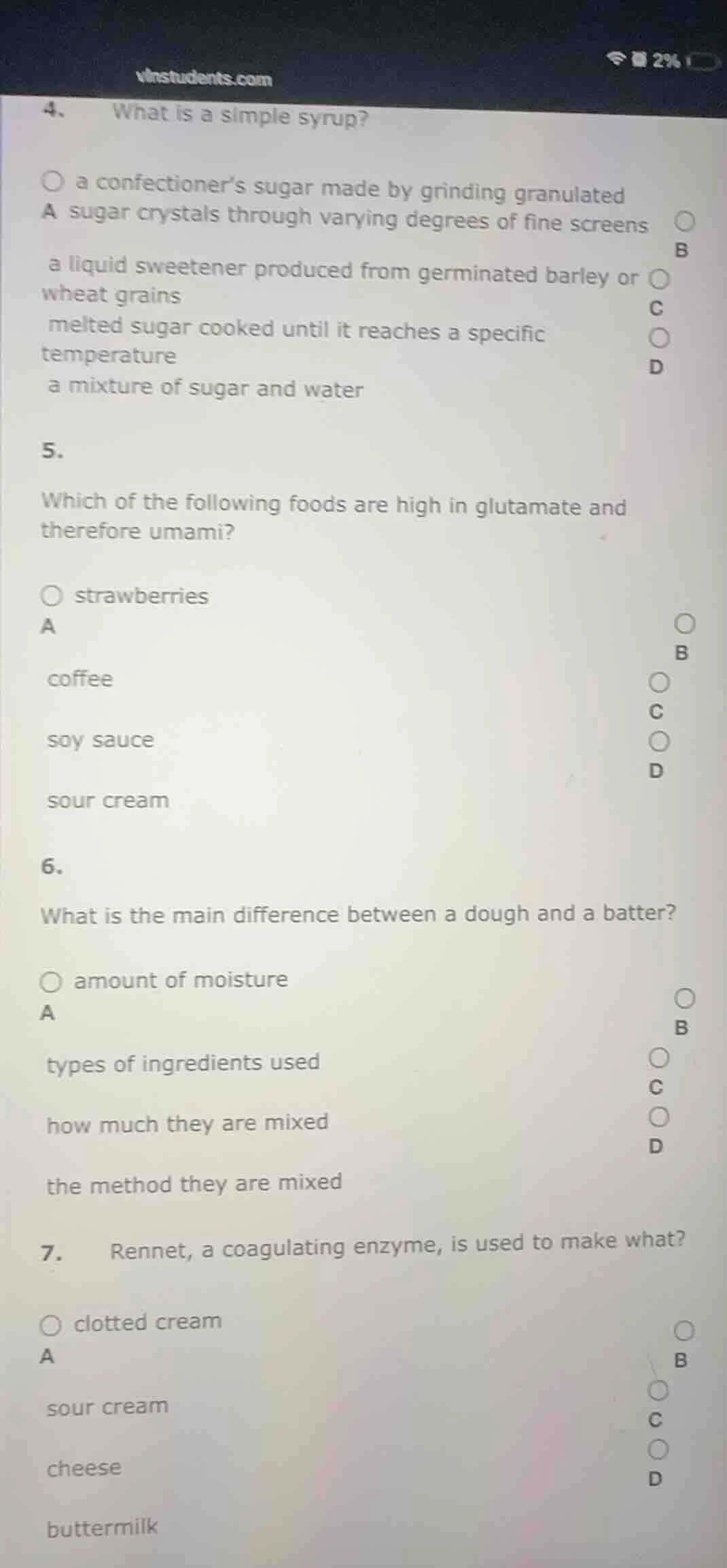 4、 what is a simple syrup? a a confectioner’s sugar made by grinding gr…
