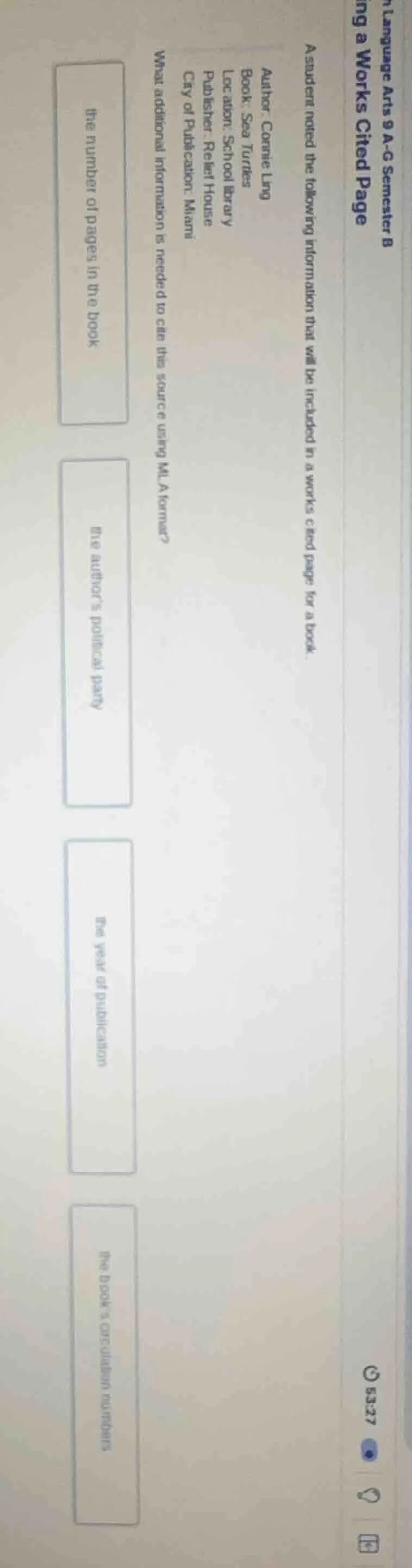 language arts 9 a - g semester b ing a works cited page a student noted…