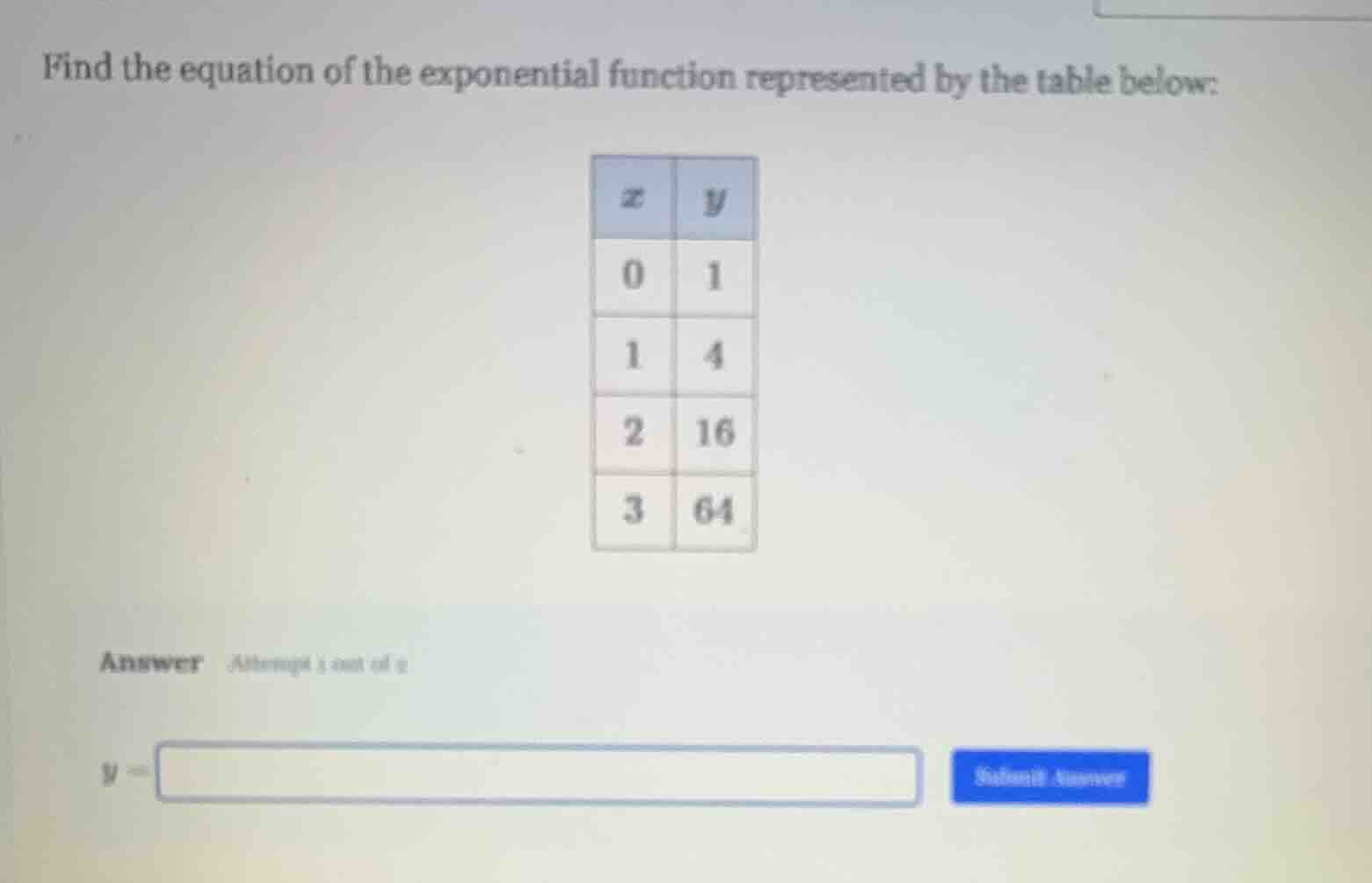 find the equation of the exponential function represented by the table …