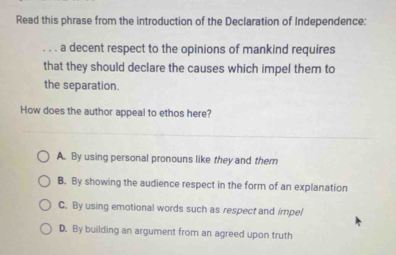 read this phrase from the introduction of the declaration of independen…