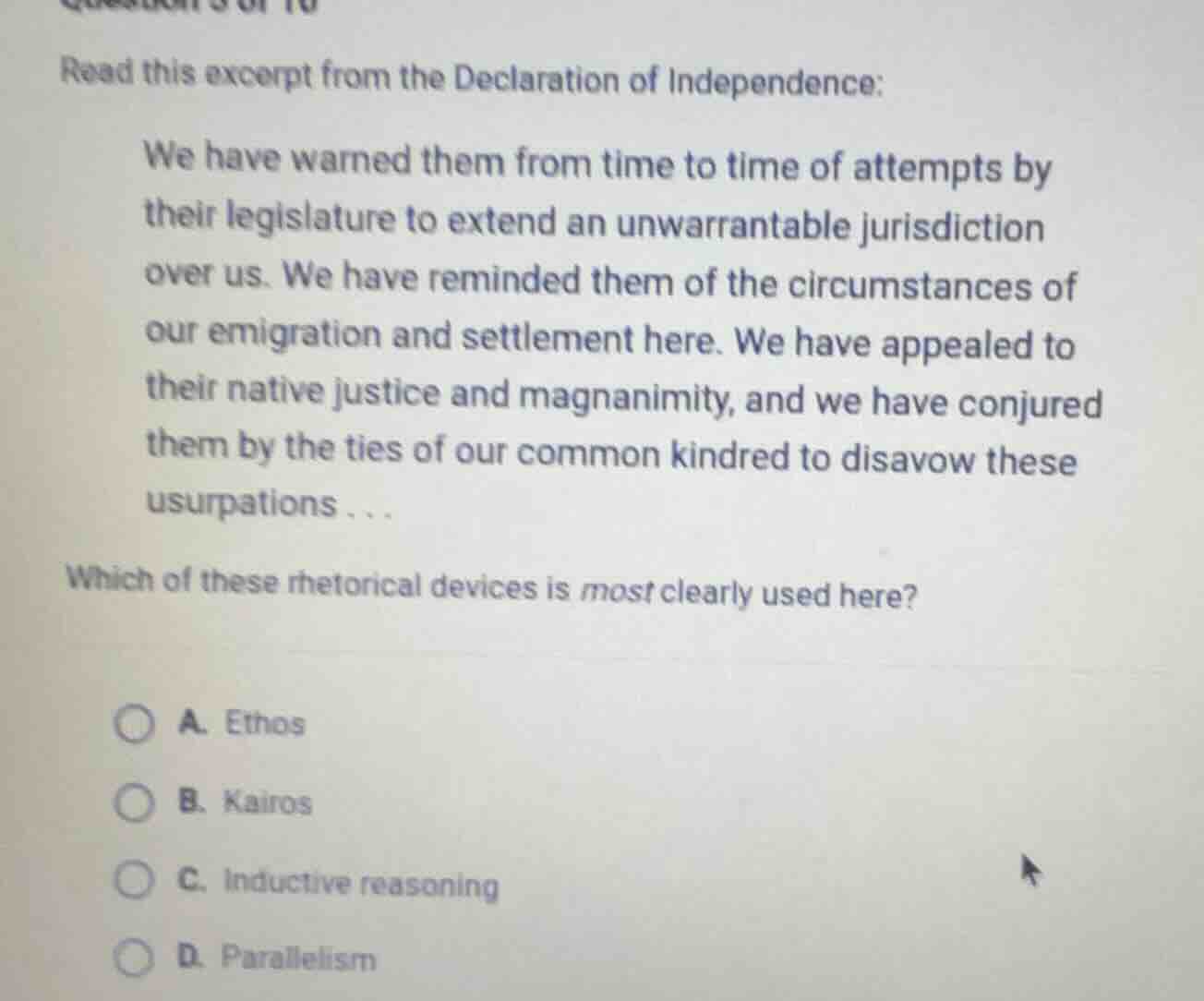 read this excerpt from the declaration of independence: we have warned …