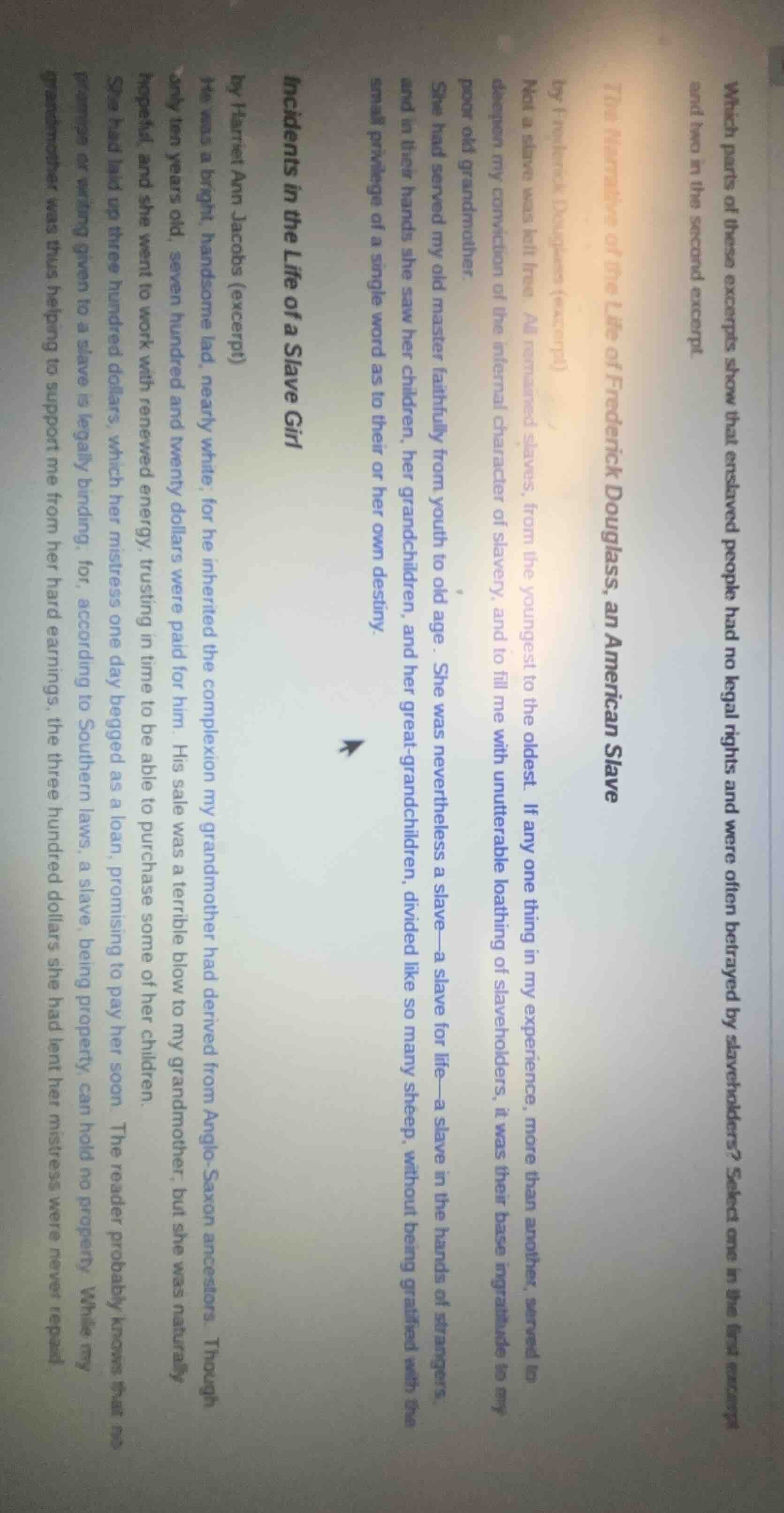 which parts of these excerpts show that enslaved people had no legal ri…