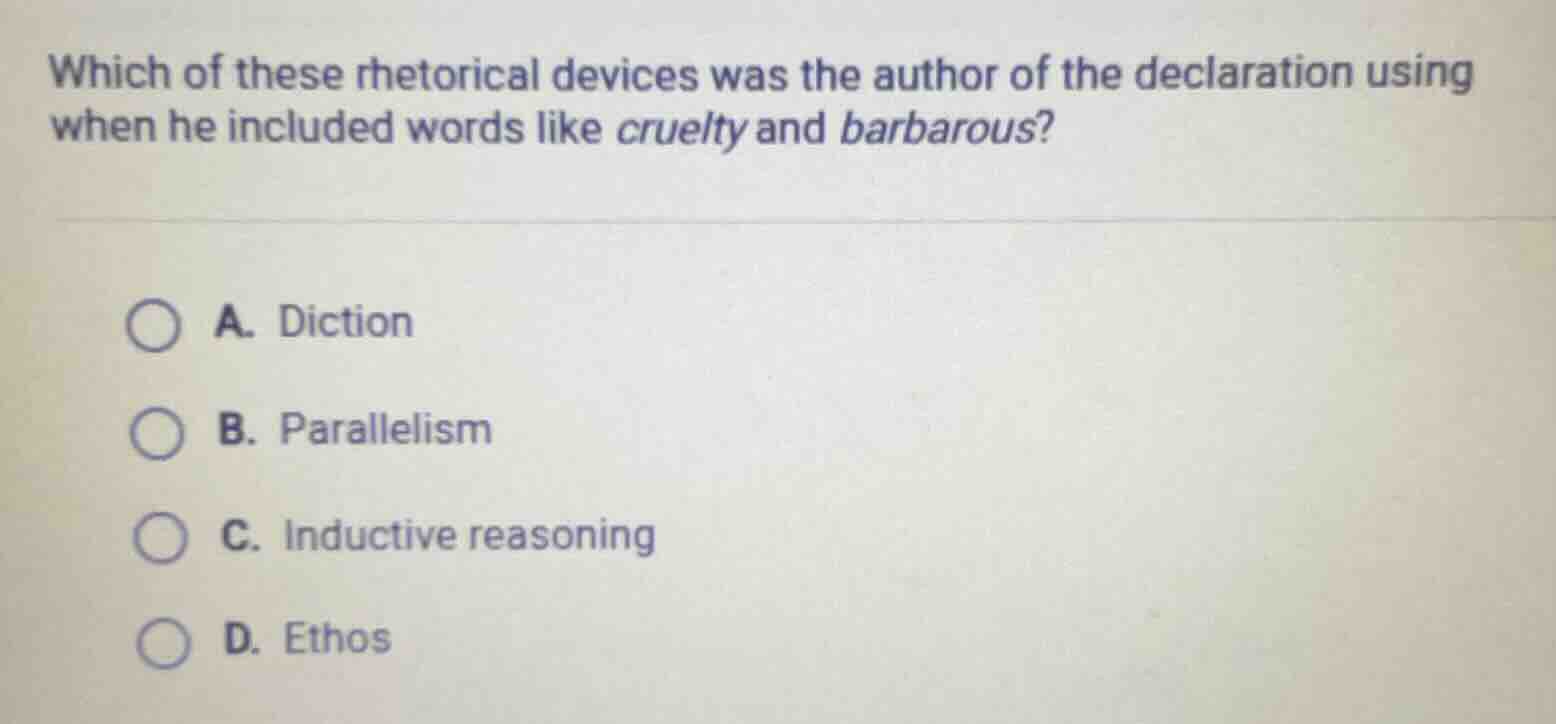 which of these rhetorical devices was the author of the declaration usi…