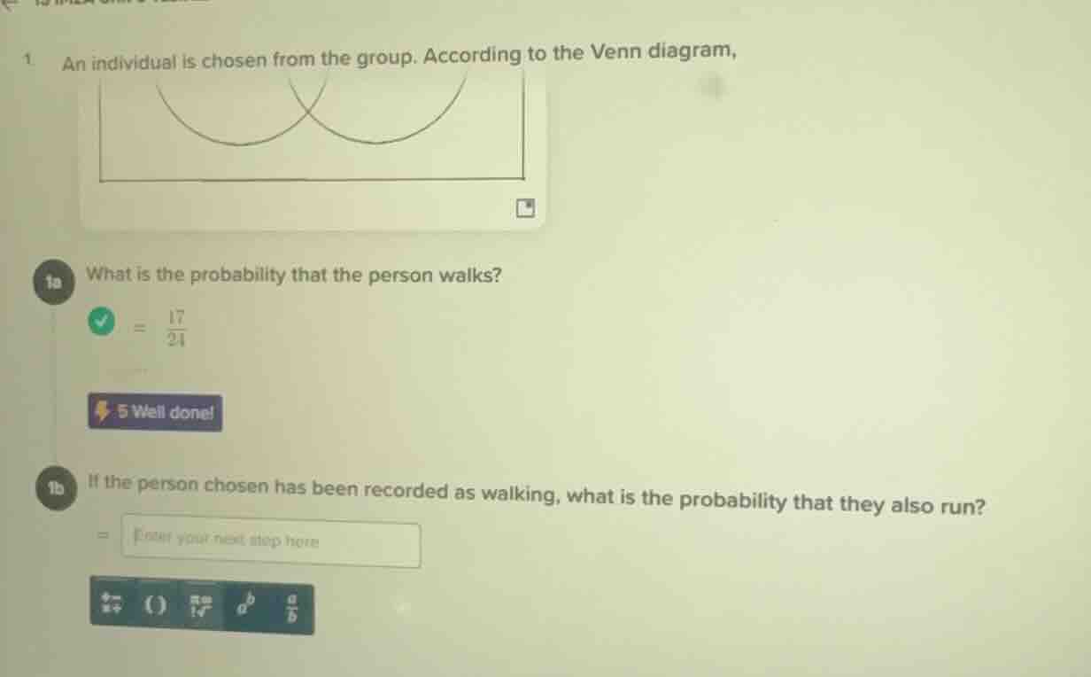 1. an individual is chosen from the group. according to the venn diagra…