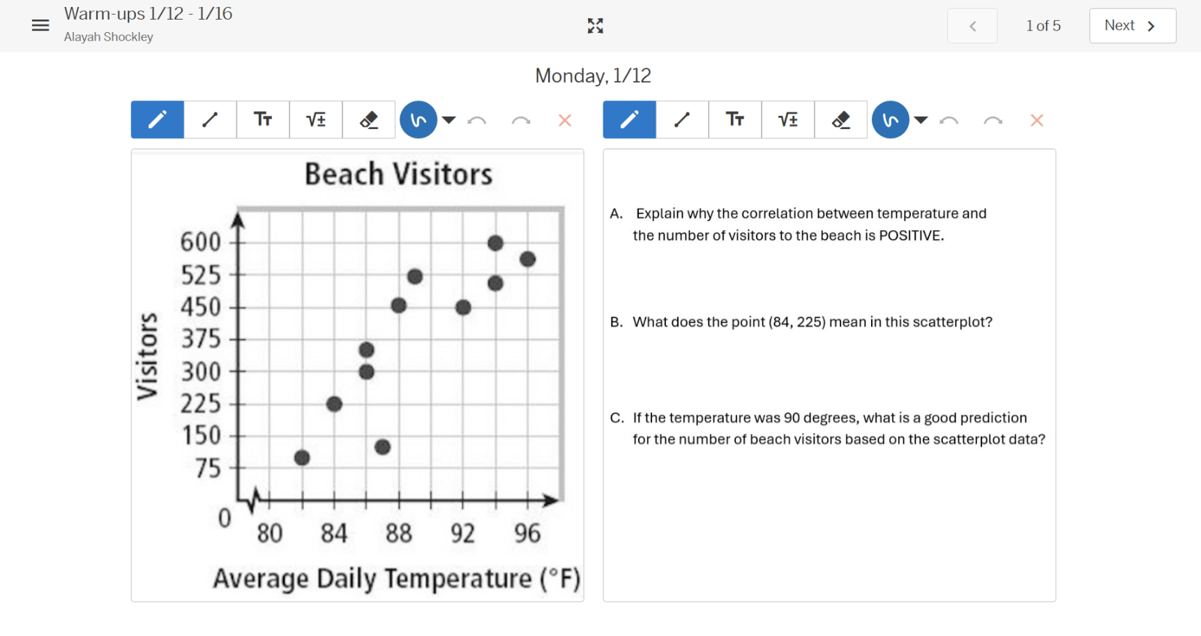 monday, 1/12 beach visitors a. explain why the correlation between temp…