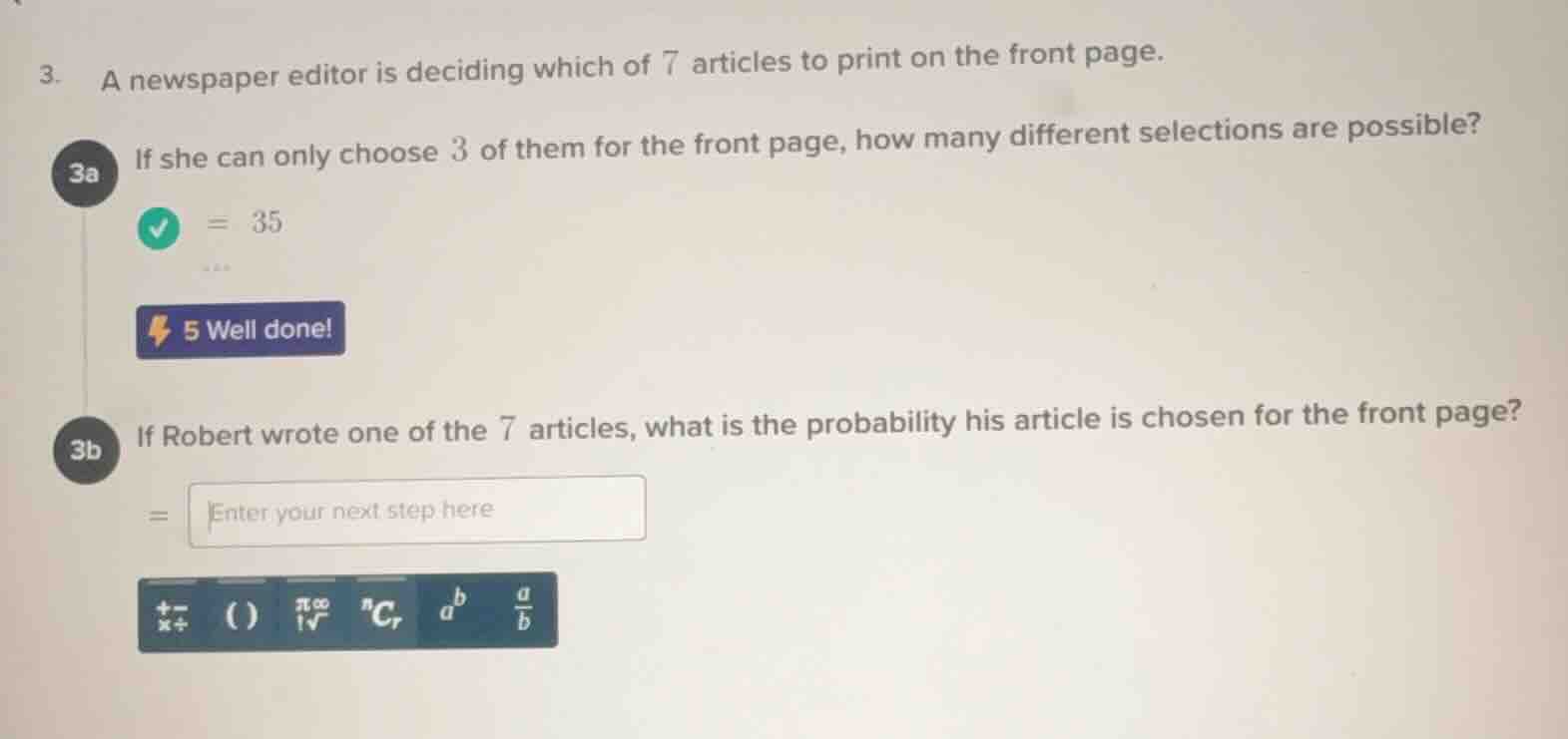3. a newspaper editor is deciding which of 7 articles to print on the f…