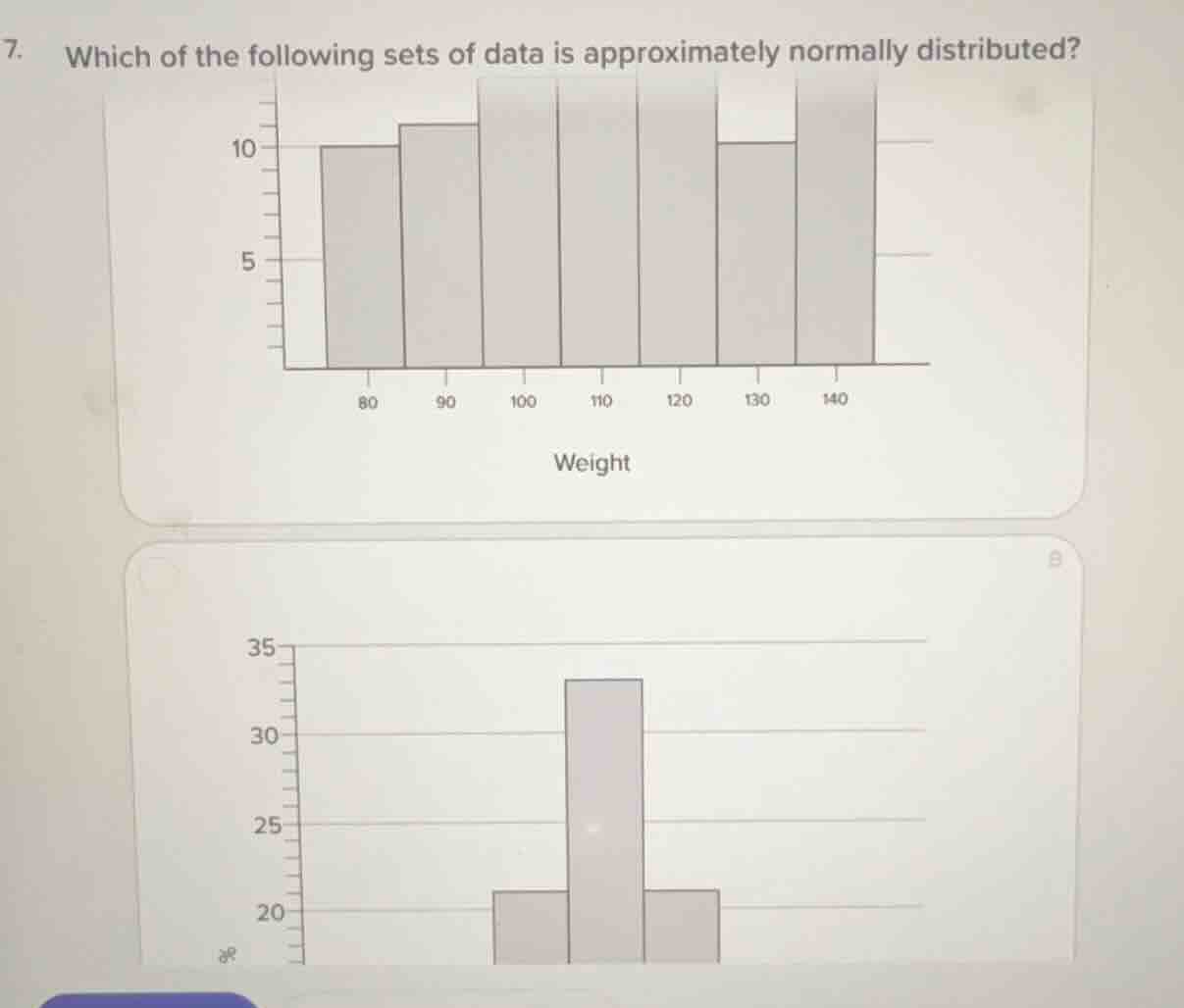 7. which of the following sets of data is approximately normally distri…