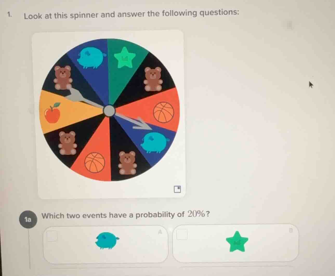 1. look at this spinner and answer the following questions: 1a which tw…