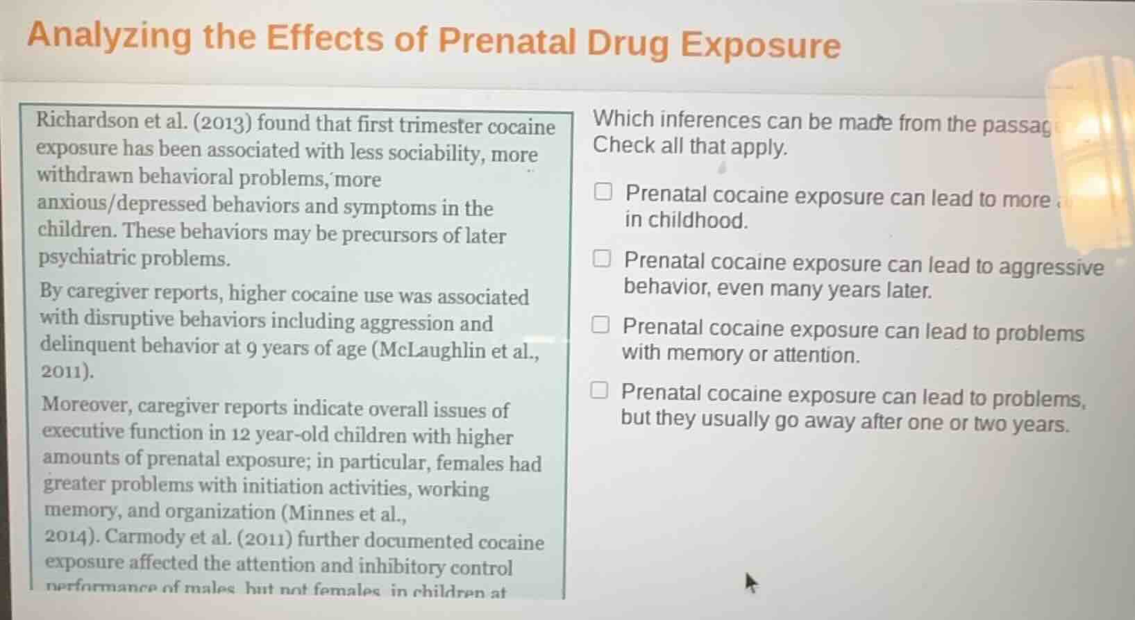 analyzing the effects of prenatal drug exposure richardson et al. (2013…