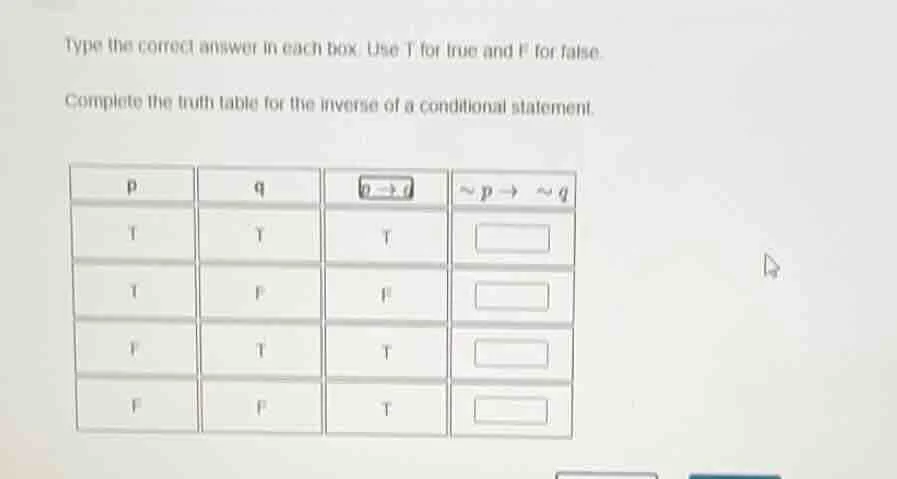 type the correct answer in each box. use t for true and f for false. co…