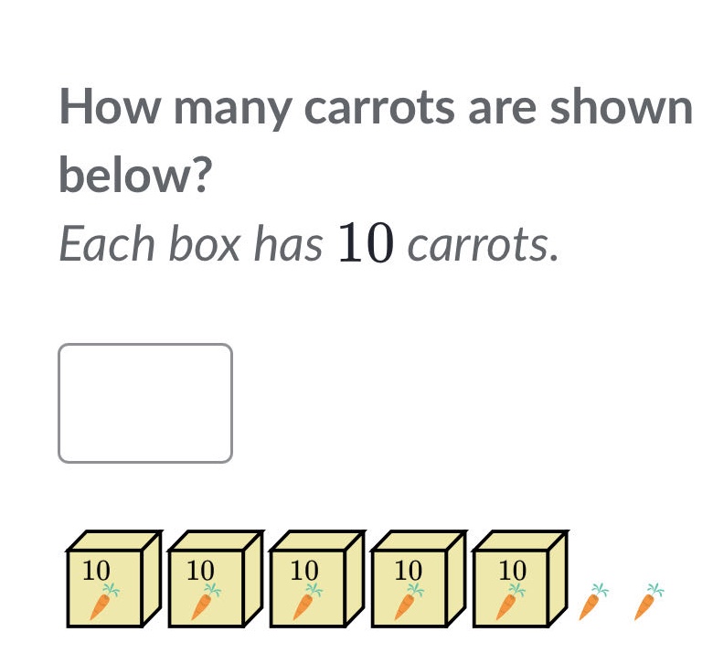 how many carrots are shown below? each box has 10 carrots.