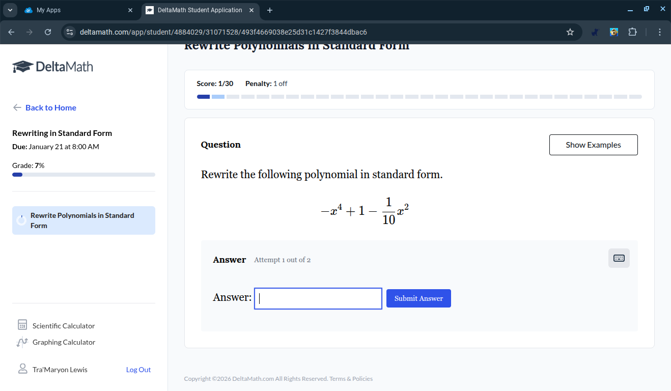rewrite the following polynomial in standard form. $-x^4 + 1 - \\frac{1…