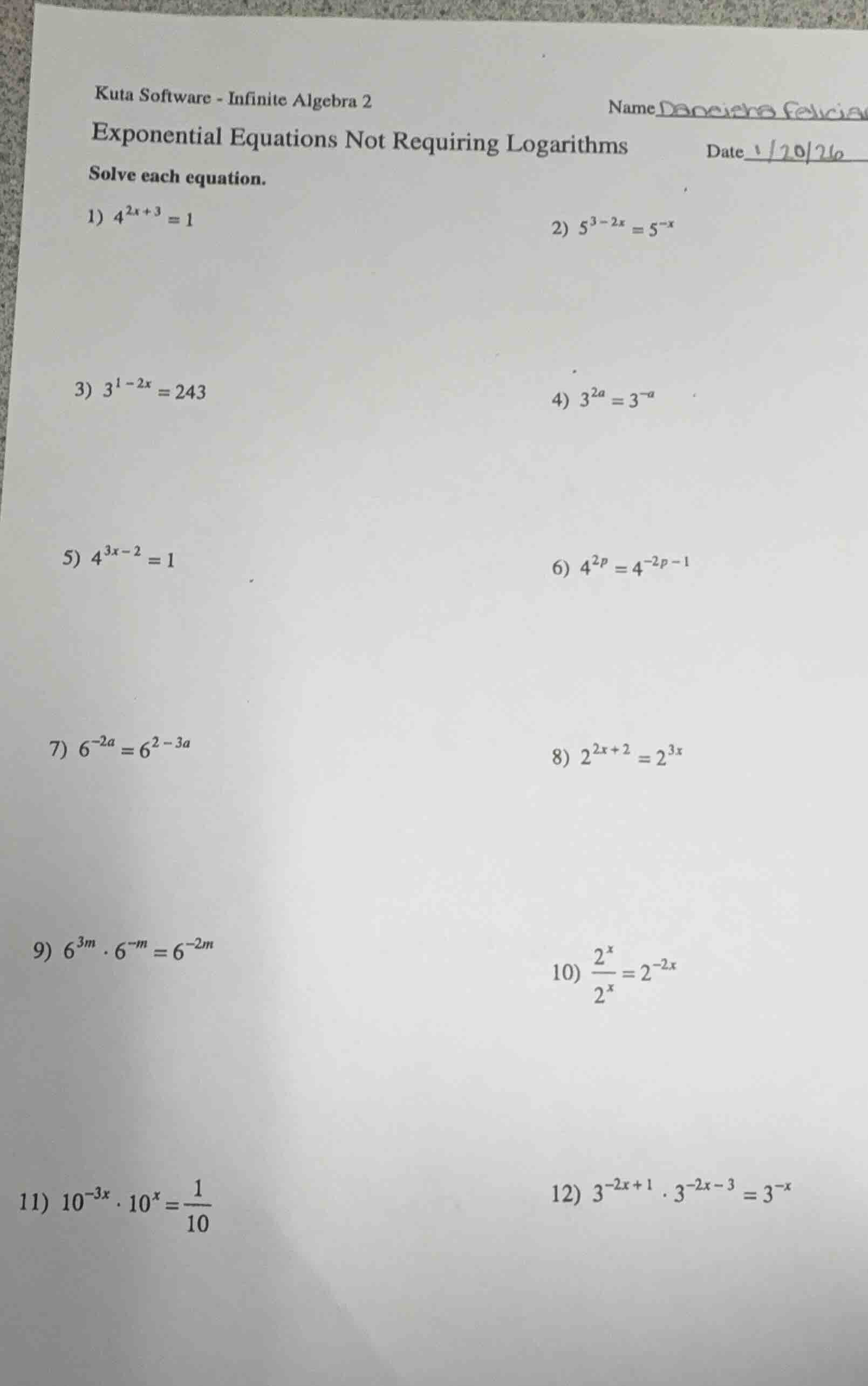 kuta software - infinite algebra 2 exponential equations not requiring …