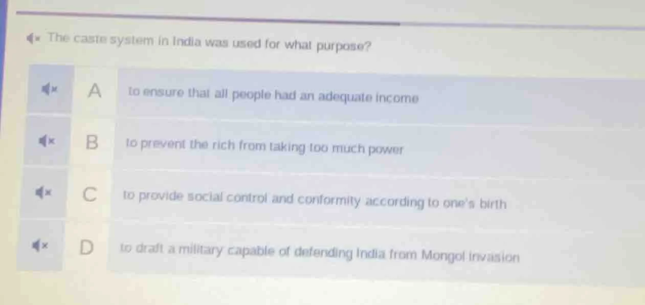the caste system in india was used for what purpose? a to ensure that a…