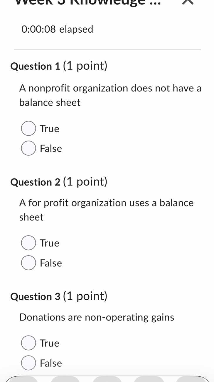 0:00:08 elapsed question 1 (1 point) a nonprofit organization does not …