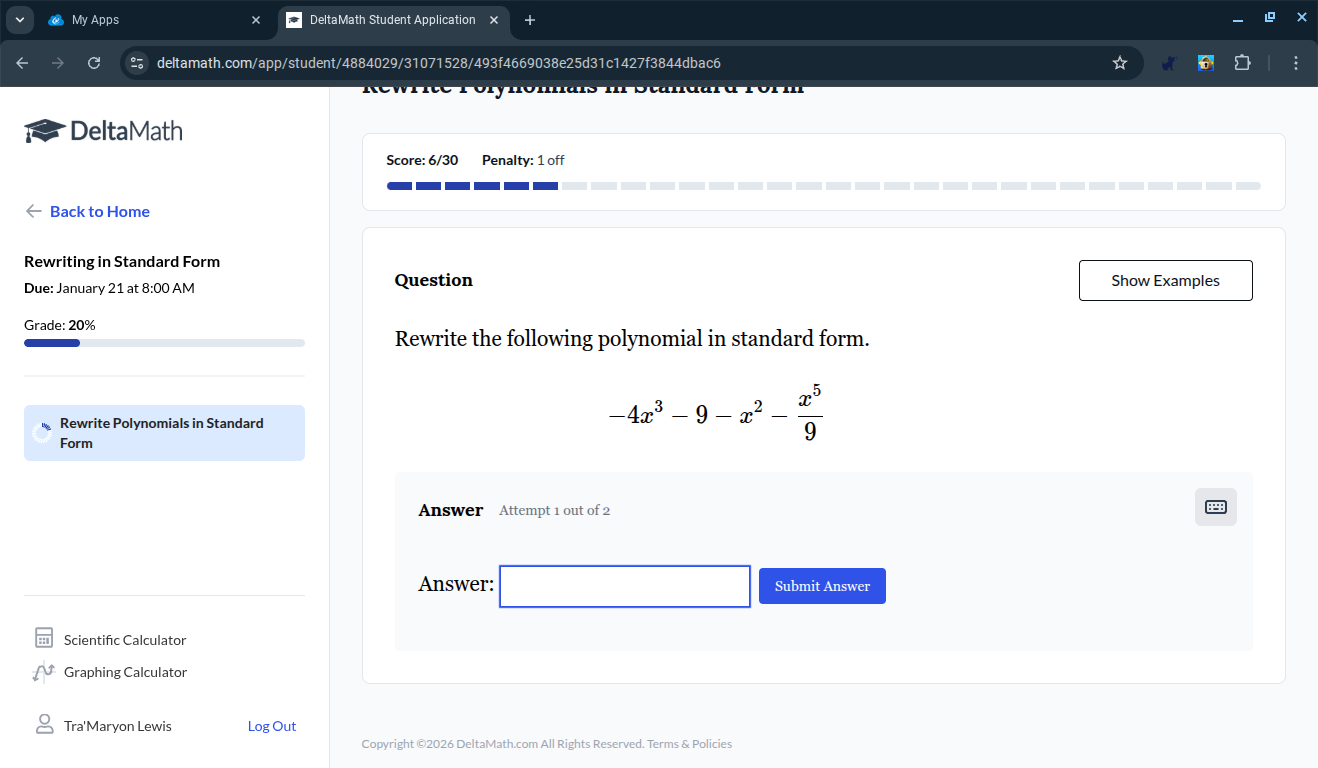 rewrite the following polynomial in standard form. $-4x^{3} - 9 - x^{2}…