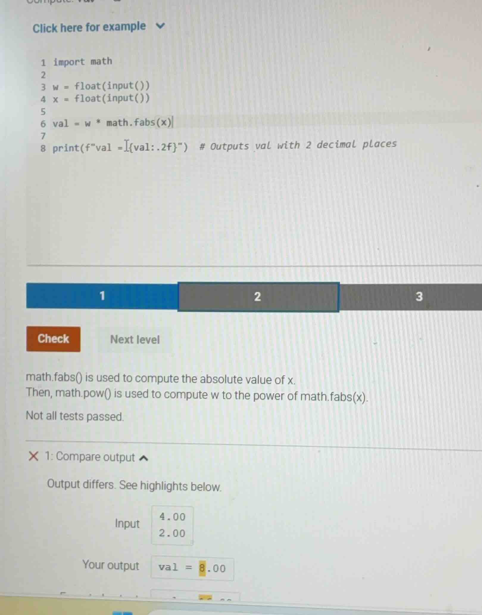 click here for example 1 import math 2 3 w = float(input()) 4 x = float…