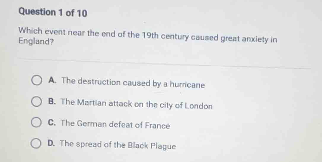 question 1 of 10 which event near the end of the 19th century caused gr…