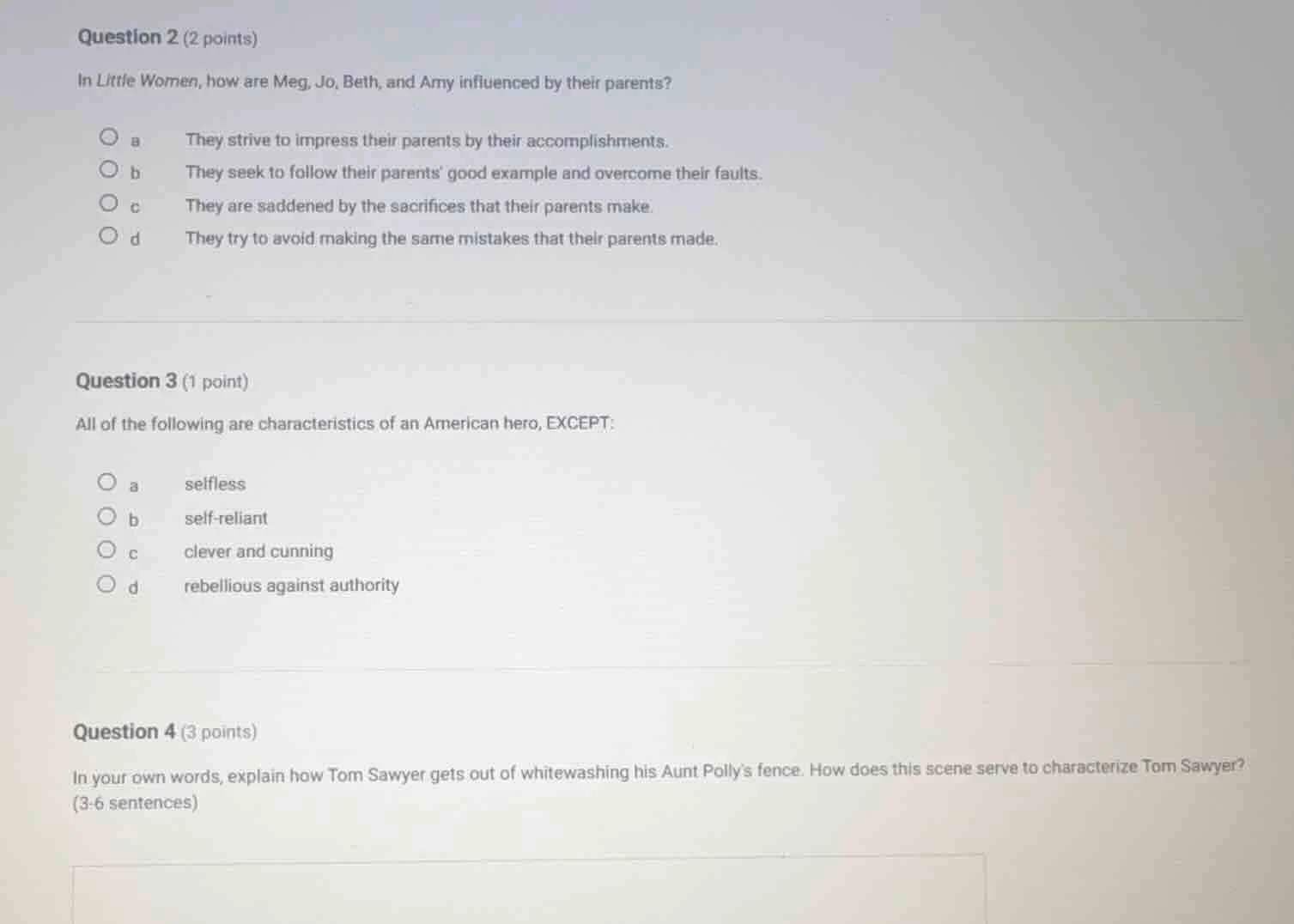 question 2 (2 points) in little women, how are meg, jo, beth, and amy i…