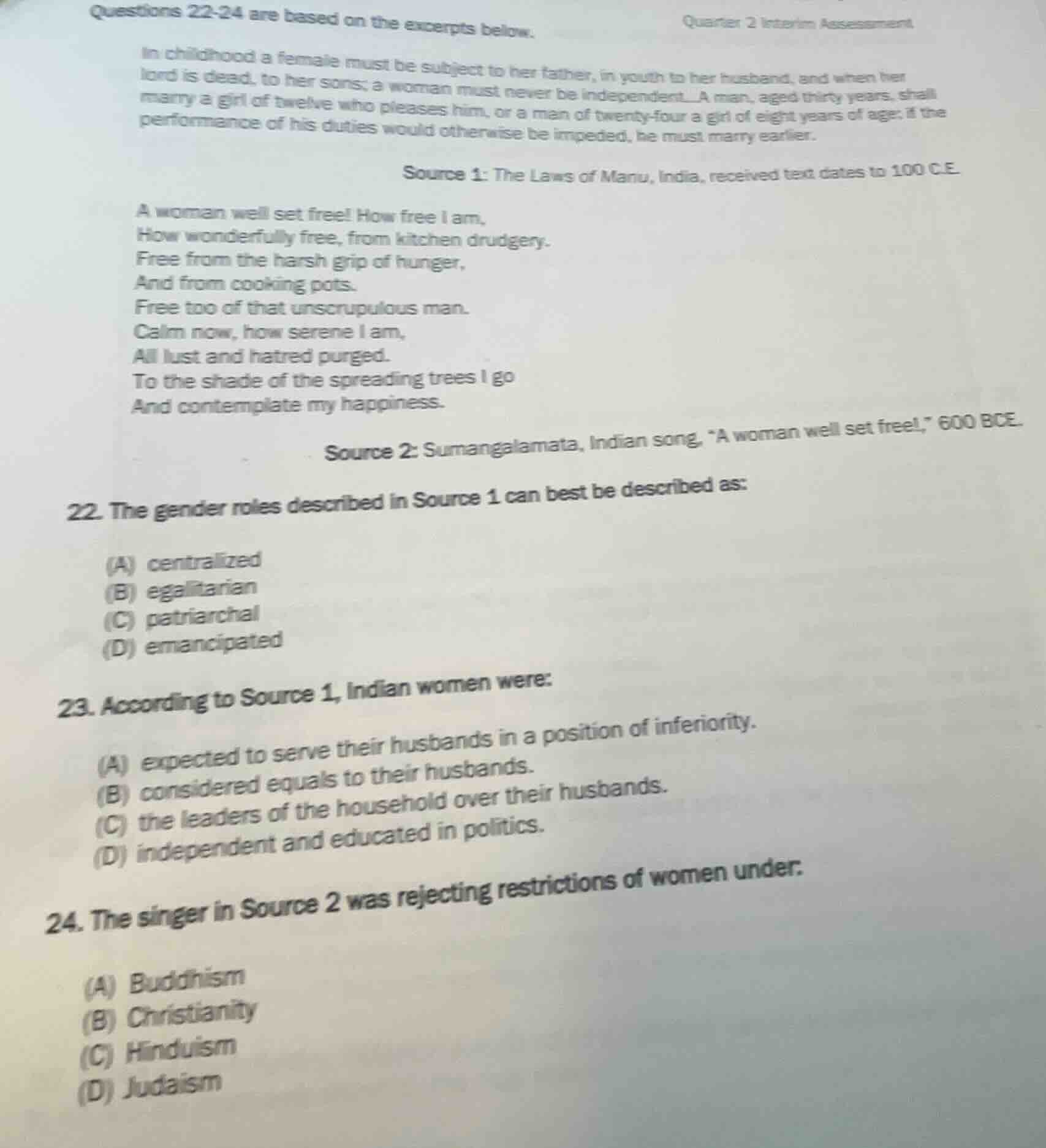 questions 22-24 are based on the excerpts below. quarter 2 interim asse…