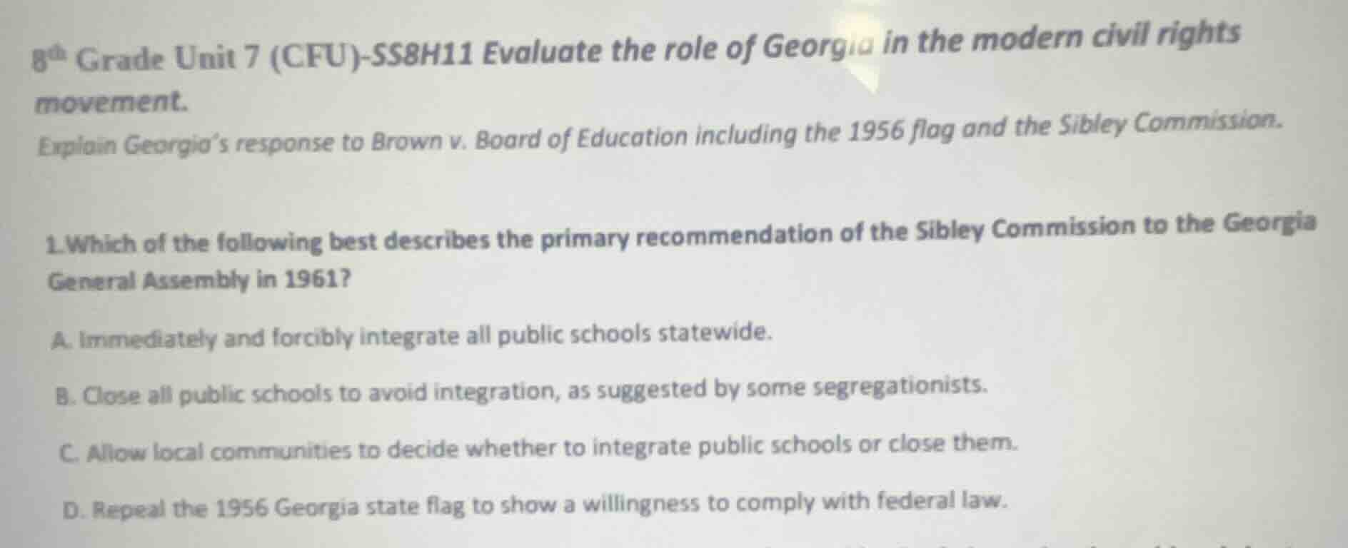 8th grade unit 7 (cfu)-ss8h11 evaluate the role of georgia in the moder…