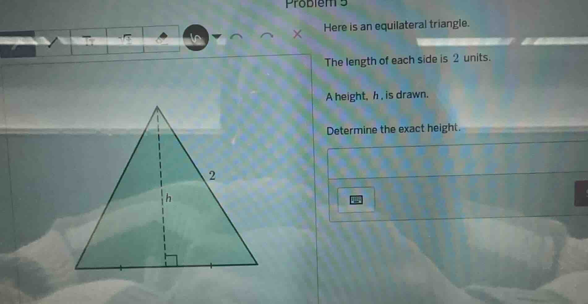 problem 3 here is an equilateral triangle. the length of each side is 2…