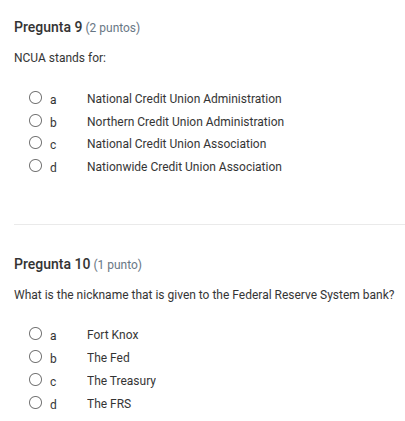 pregunta 9 (2 puntos) ncua stands for: a national credit union administ…