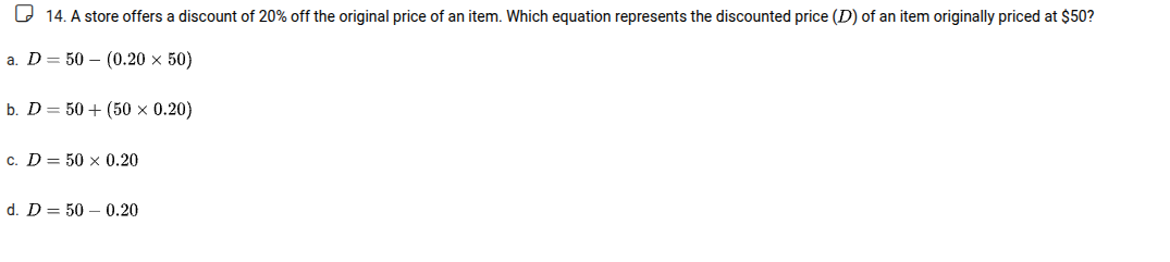 14. a store offers a discount of 20% off the original price of an item.…