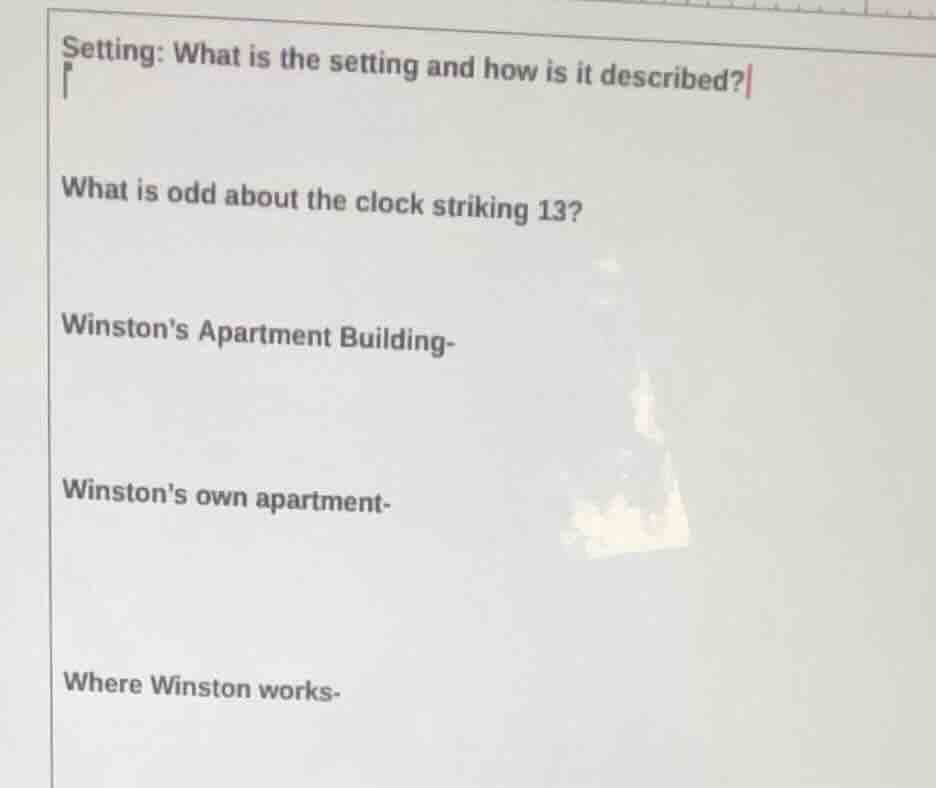 setting: what is the setting and how is it described? what is odd about…