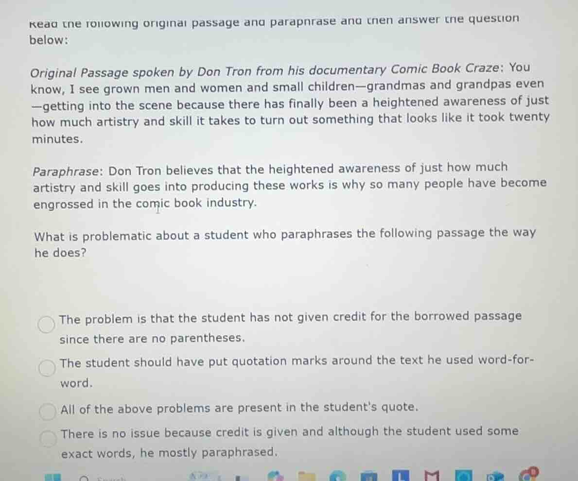 read the following original passage and paraphrase and then answer the …