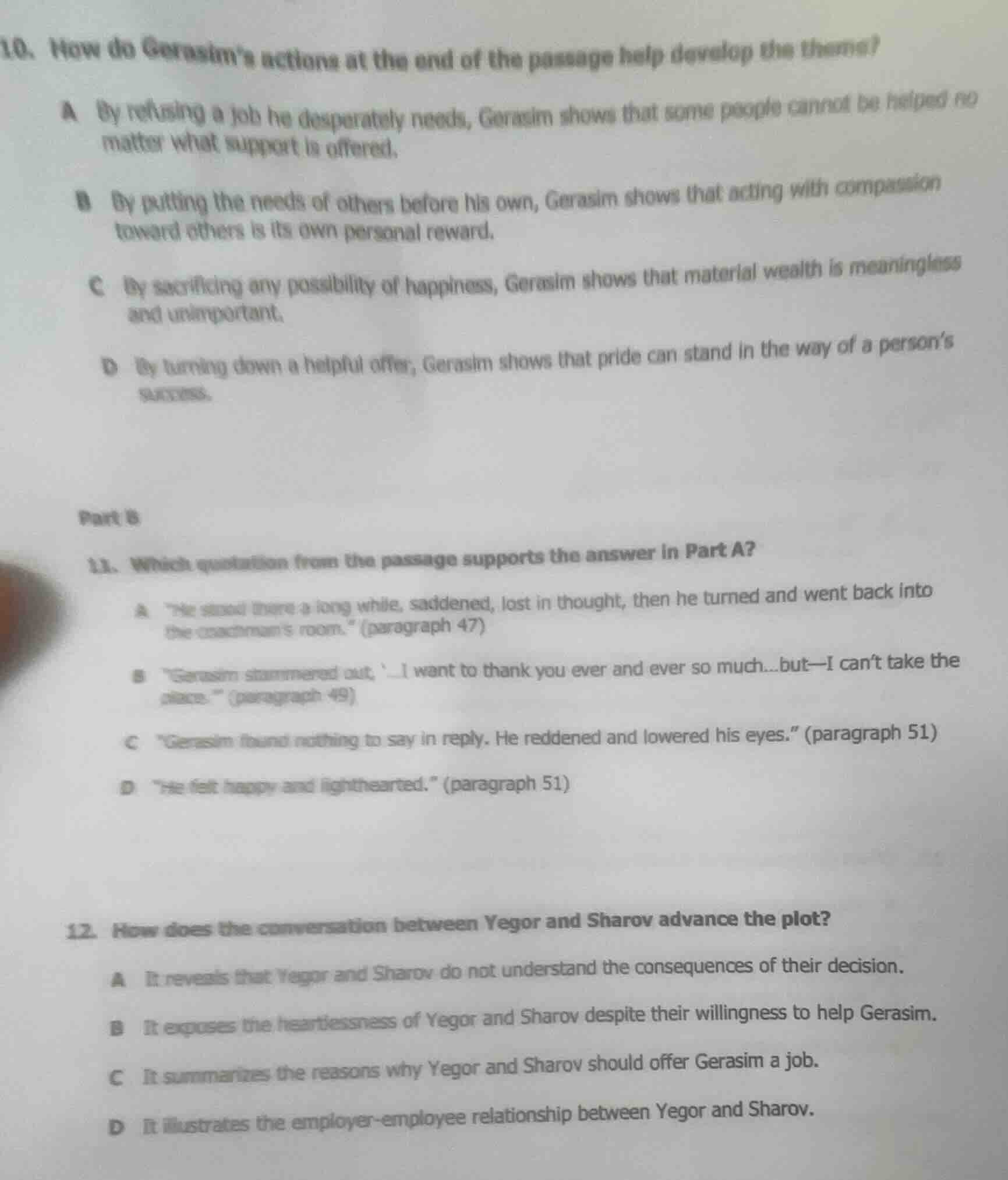 10. how do gerasim’s actions at the end of the passage help develop the…
