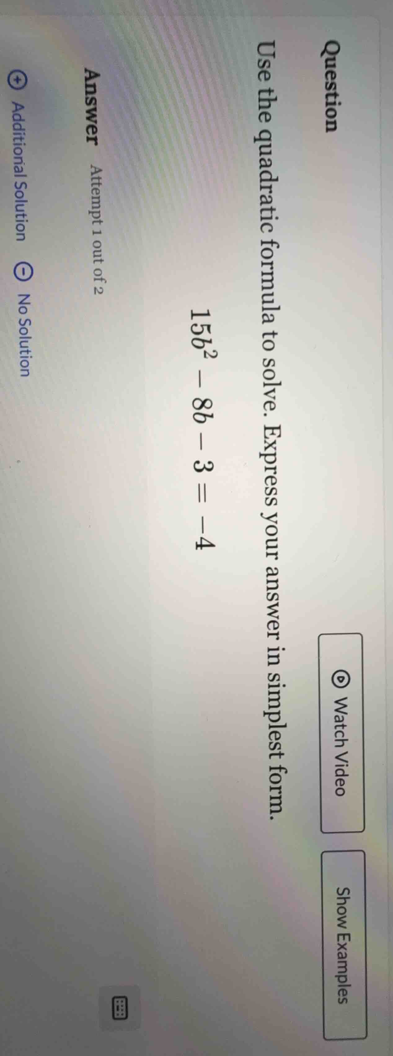 use the quadratic formula to solve. express your answer in simplest for…