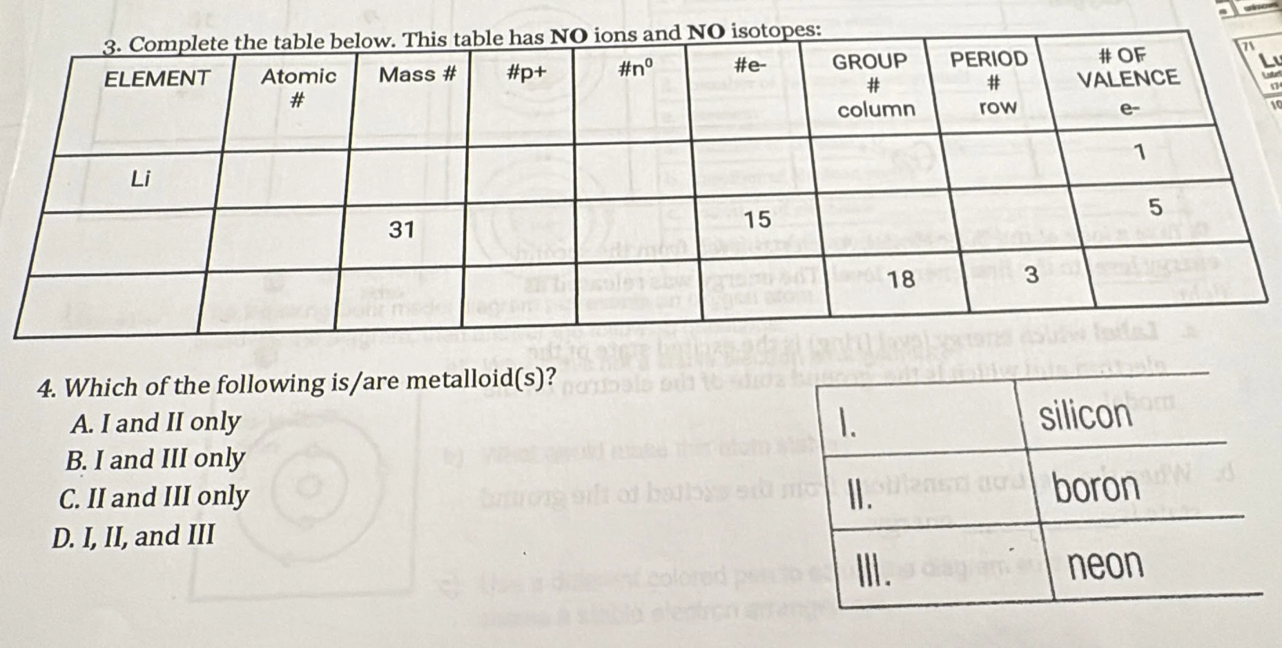 4. which of the following is/are metalloid(s)? a. i and ii only b. i an…