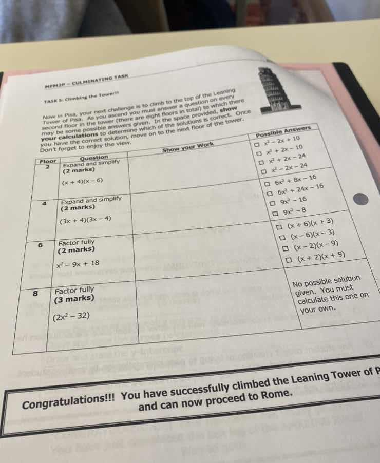 mpm2p - culminating task task 3: climbing the tower! now in pisa, your …