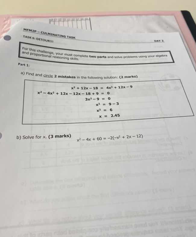 mfm2p - culminating task task 6: detour!!! day 3 for this challenge, yo…