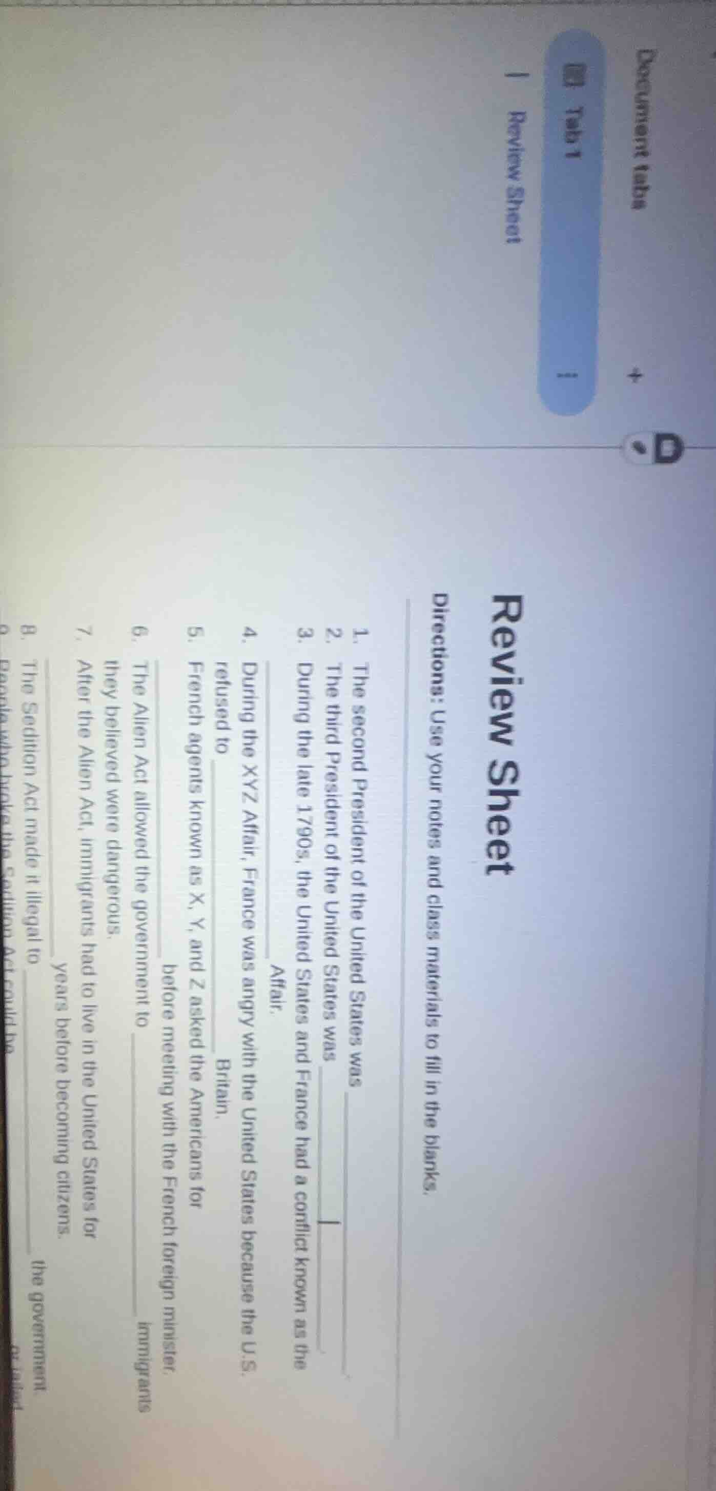 review sheet directions: use your notes and class materials to fill in …
