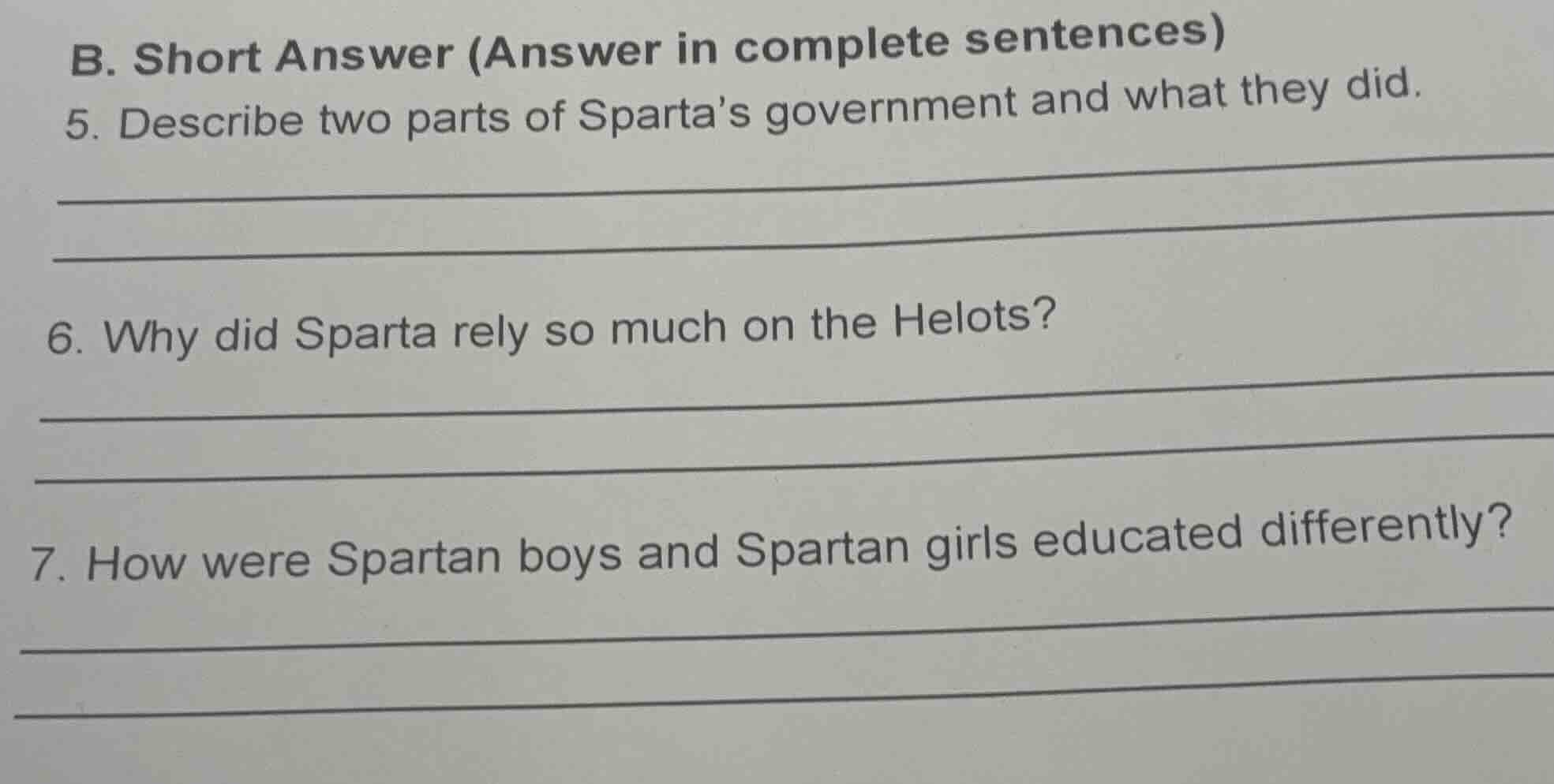 b. short answer (answer in complete sentences) 5. describe two parts of…