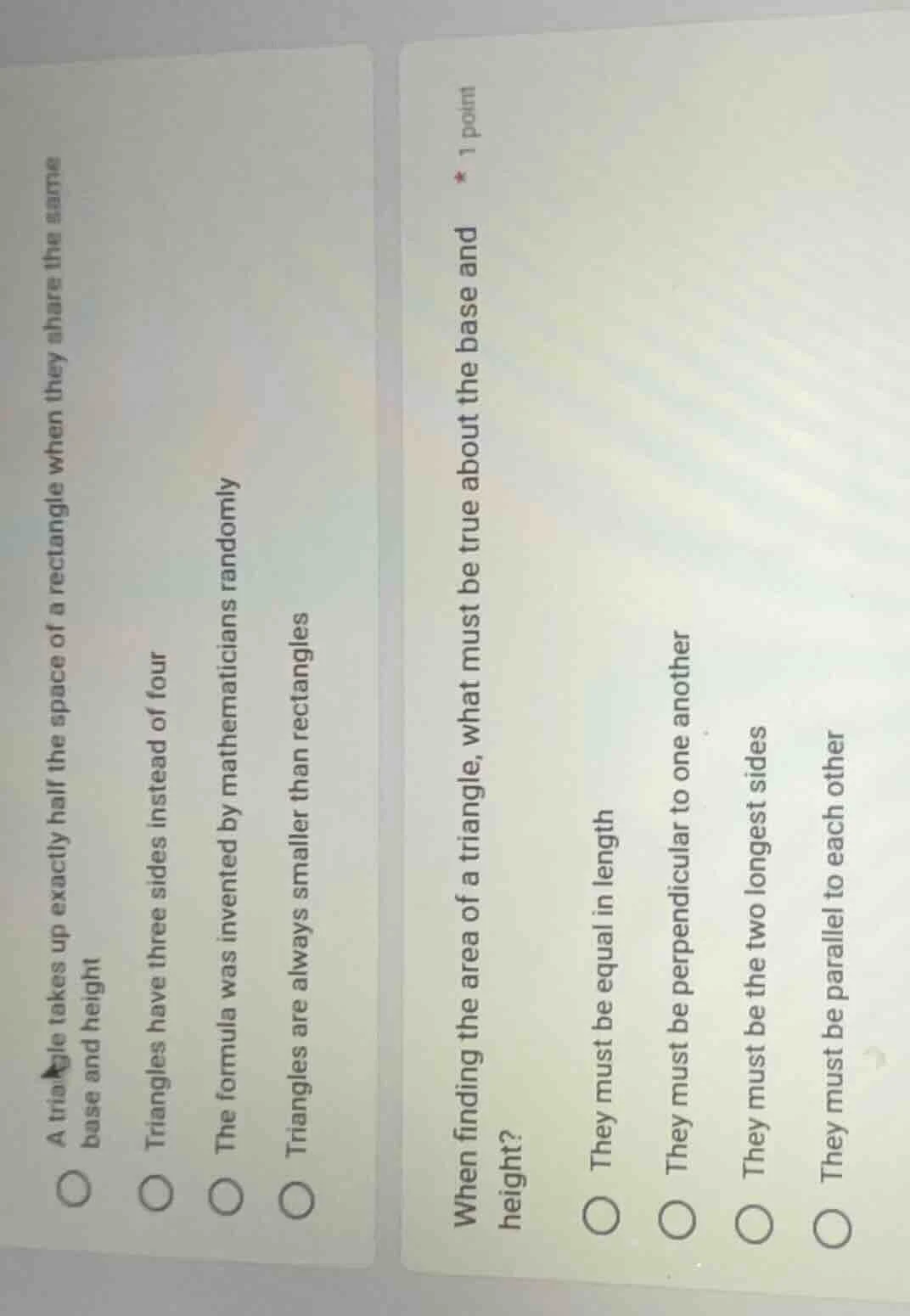 a triangle takes up exactly half the space of a rectangle when they sha…