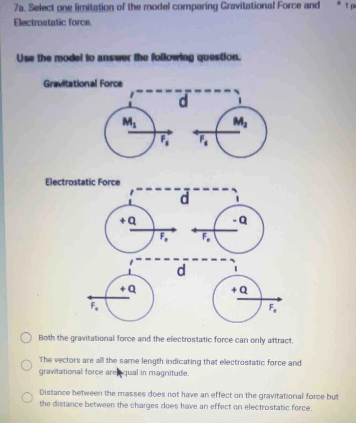 7a. select one limitation of the model comparing gravitational force an…