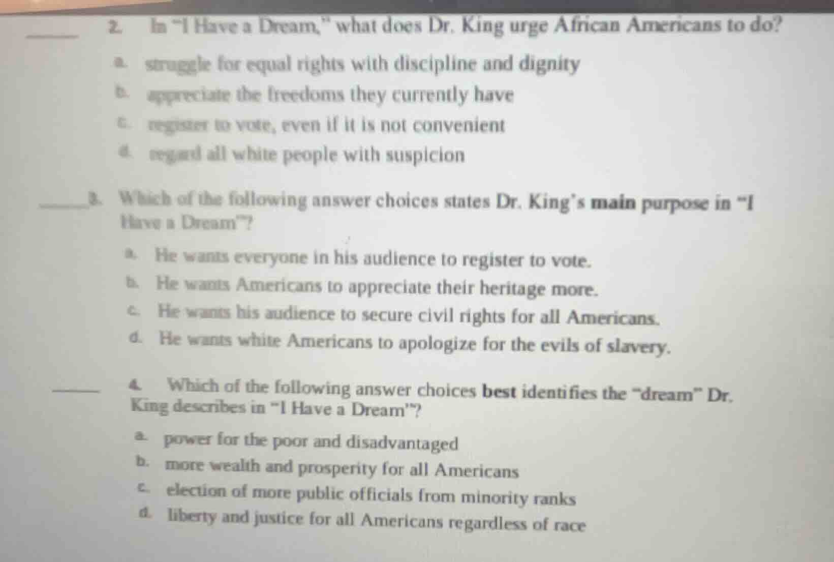 2. in \i have a dream,\ what does dr. king urge african americans to do…