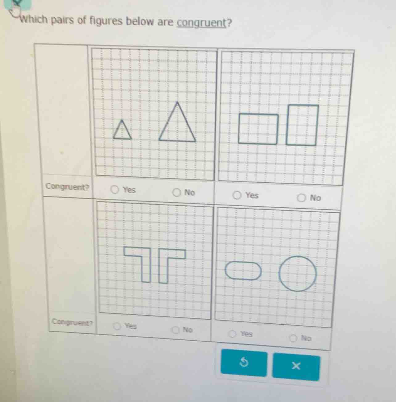 which pairs of figures below are congruent? (the figures in the image a…