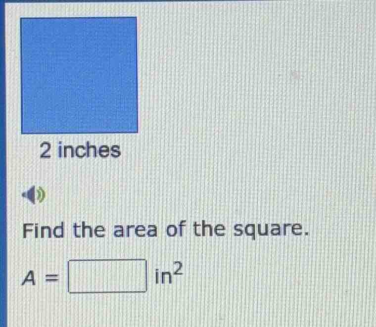2 inches find the area of the square. a = \\square in²