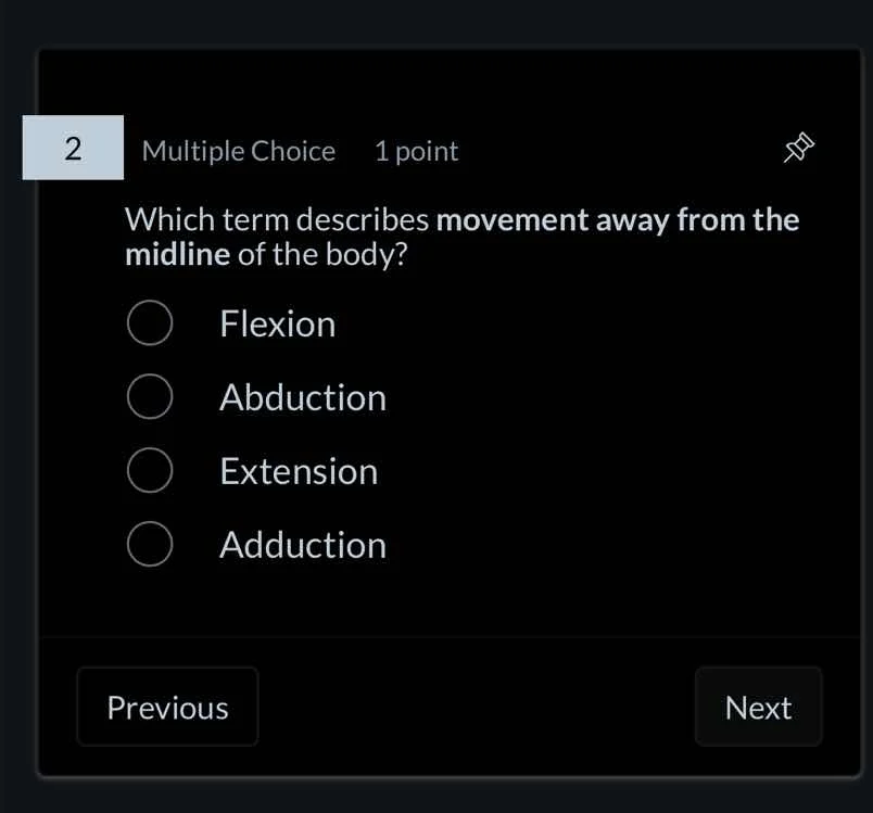 2 multiple choice 1 point which term describes movement away from the m…