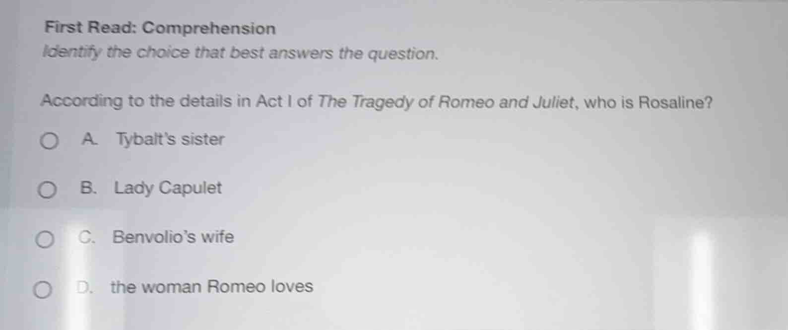 first read: comprehension identify the choice that best answers the que…
