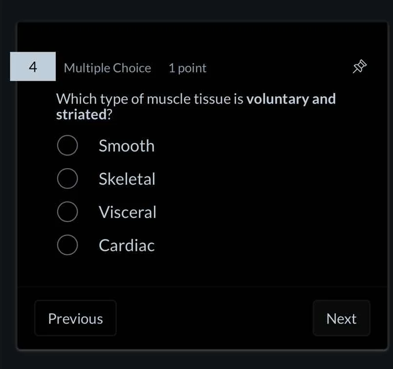 4 multiple choice 1 point which type of muscle tissue is voluntary and …
